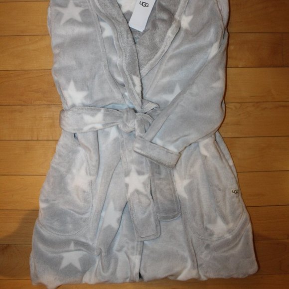 NWT UGG WOMEN'S PLUSH VELOUR BATH ROBE MIRANDA STARS GRAY WHITE - Picture 5 of 5
